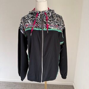 JOHNNY WAS BEE ACTIVE $295 Leopard Full Zip Hooded Jacket Women's Size Smalll